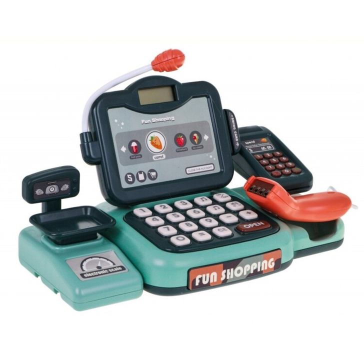 Casa de marcat interactiva, cu scanner, calculator, microfon, cantar, cos si accesorii