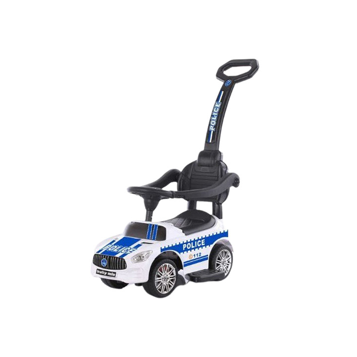 Masinuta premergator de politie, ride on Baby Mix cu maner parental, alb