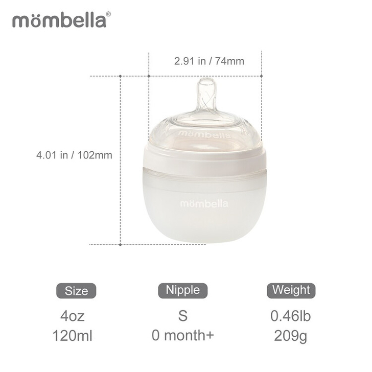 Biberon Anticolici Mombella Breast-Like, 120ml, Tetina S flux lent, 100% Silicon, Ivory