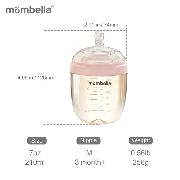Biberon Anticolici Mombella Breast-Like, 210ml, Tetina M flux mediu, PPSU,Old Roze