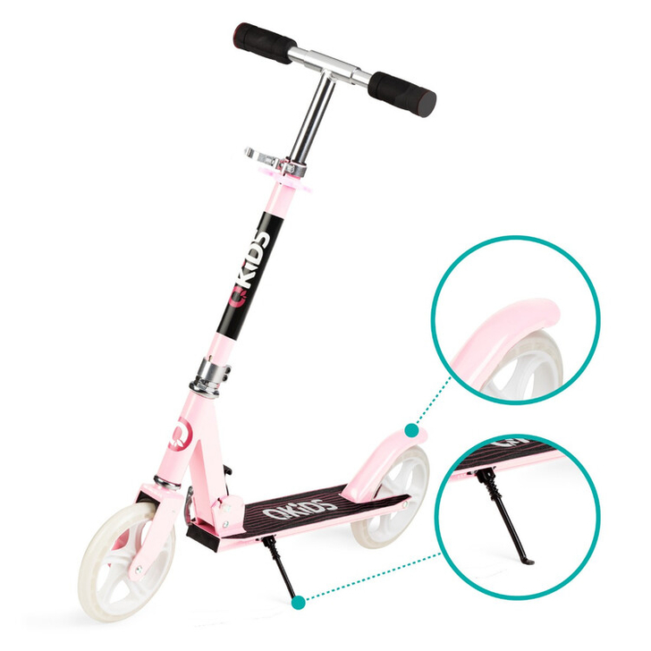 Trotineta freestyle, QKIDS, WEISS Light Pink, Ghidon reglabil pe 3 trepte, Amortizor Easy&Up, Platforma anti-derapanta, Pliabila, Aluminiu