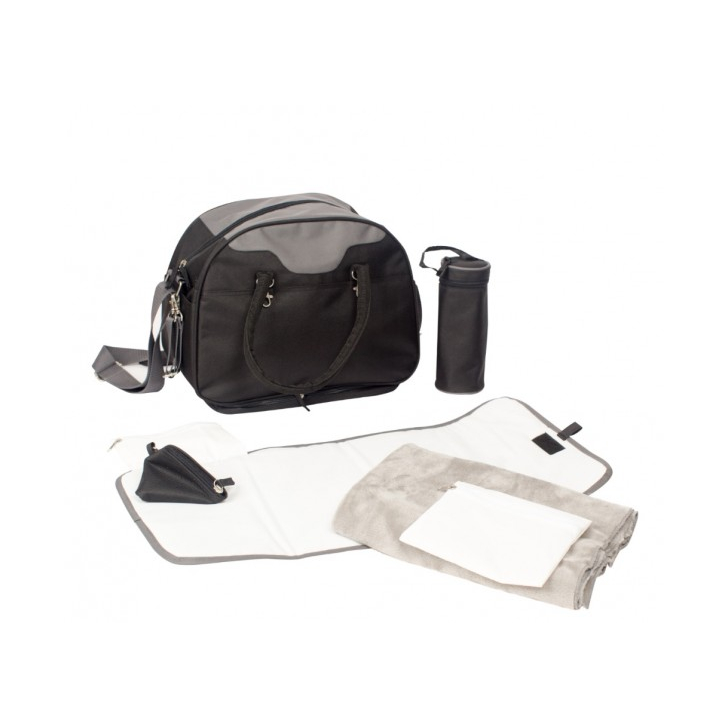 Geanta multifunctionala cu accesorii incluse BO Jungle pentru bebelusi neagra