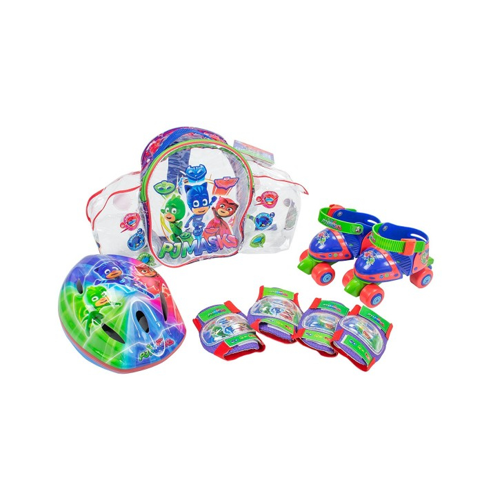 Role copii Saica reglabile 24-29 Eroi in Pijamale PJ Masks cu protectii si casca in ghiozdan