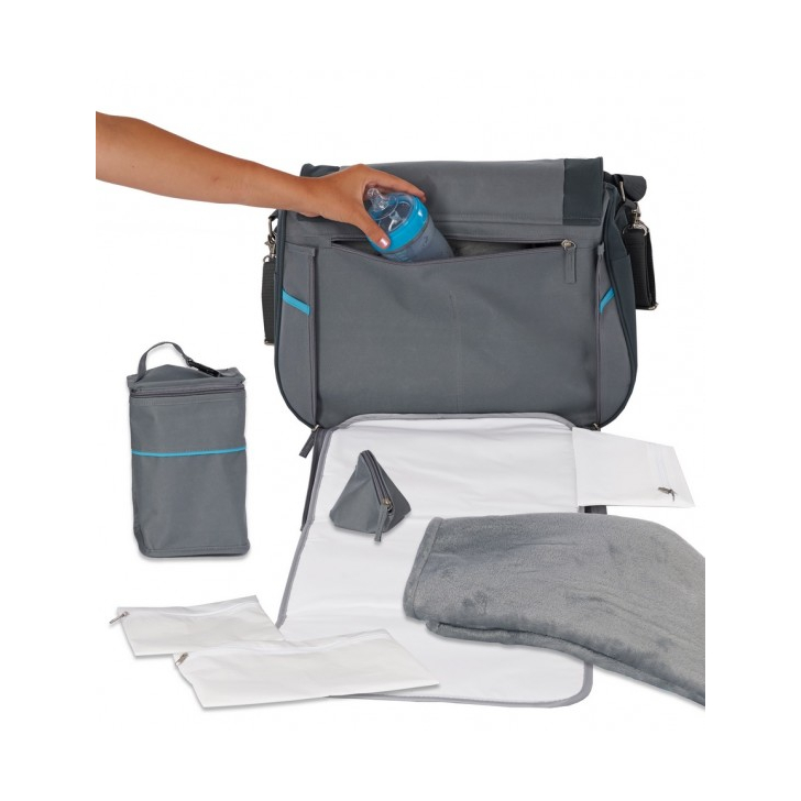 Geanta multifunctionala cu accesorii incluse BO Jungle pentru bebelusi gri