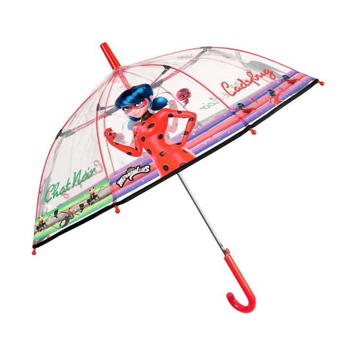 Umbrela Perletti Lady Bug automata rezistenta la vant transparenta 45 cm