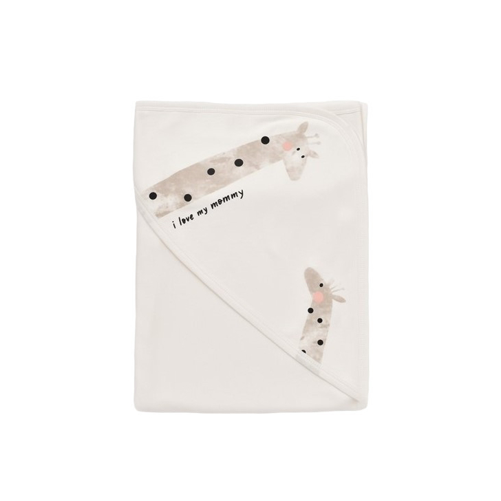 Paturica din bumbac organic Girafe, BabyCosy, Ecru, 85X85 cm