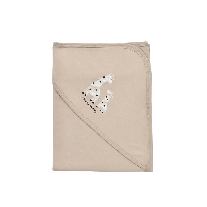 Paturica din bumbac organic Girafa, BabyCosy, Mink, 85X85 cm