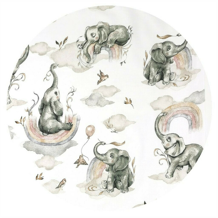Qmini - Lenjerie junior cu 2 piese, Din bumbac certificat Oeko Tex Standard 100, 140 x 200 cm, Elephants on Rainbow