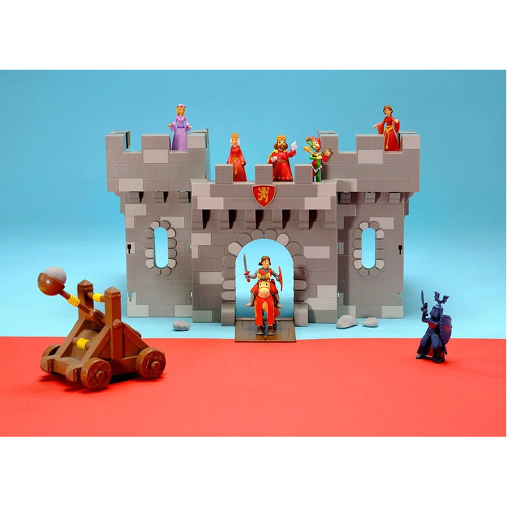 Colectia completa Castelul Medieval 20 de reviste impreuna cu 18 piese pentru constructia castelului; 12 figurine cu diverse personaje, 4 cai, o catapulta, un dragon, o costumatie de cavaler (pelerin