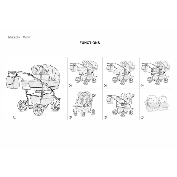 Carucior pentru gemeni Mikado TWIN 2023 T-01 2 in 1