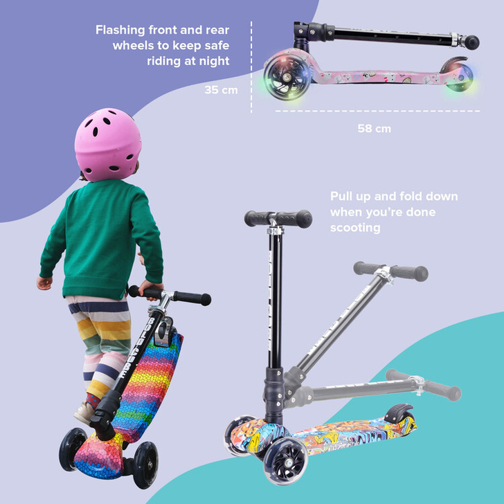 Trotineta cu 3 roti pliabila cu lumini - Scooter Swift Green