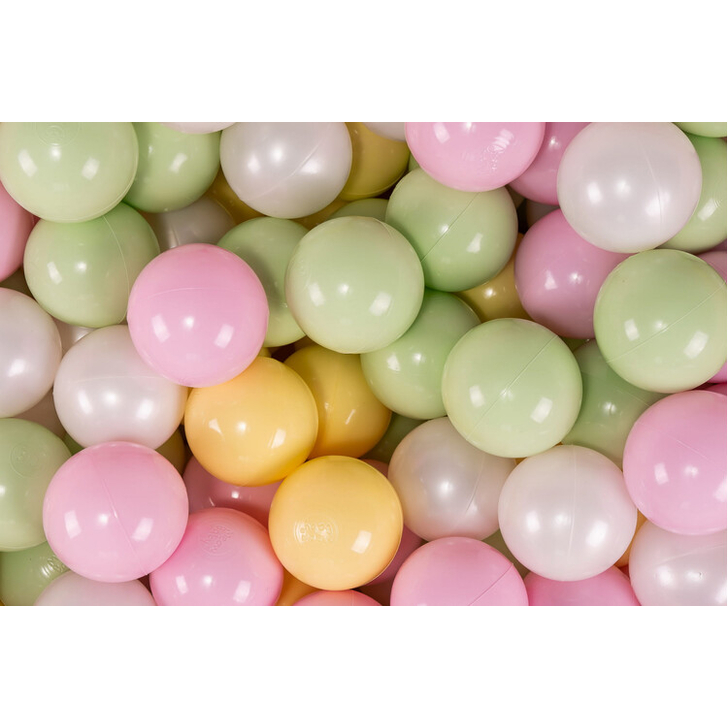 MeowBaby Set bile din plastic pentru centru de joaca 7cm, 200 buc: Alb Perlat Verde deschis Roz Pastel Galben Pastel