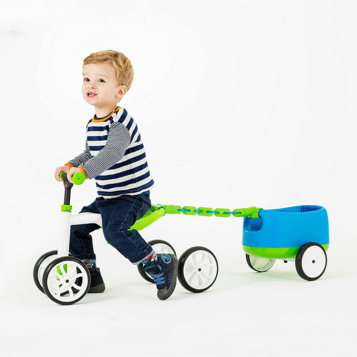 Tricicleta usoara RideOn Quadie cu remorca, Cu sa reglabila, Cu mic compartiment in sa, 3.8 Kg, Pentru 1 - 3 ani, Chillafish, Lime