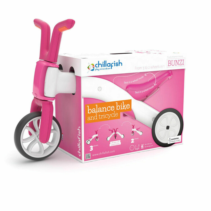 Tricicleta transformabila in bicicleta fara pedale Bunzi, 2 in 1, Transformabila foarte usor, Cu sa reglabila, Cu mic compartiment in sa, 1.9 Kg, Pentru 1 - 3 ani, Chillafish, Pink