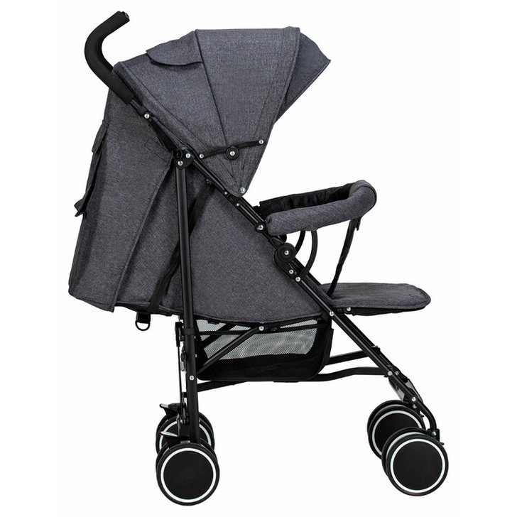 Carucior sport, Simple, Spatar si suport picioare reglabile, Capotina cu fereastra, Conform cu standardele de siguranta EN 1888-1:2018 si A1:2022, FreeON, Grey
