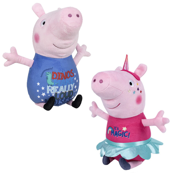 Set 2 jucarii din plus George Dinos & Peppa Pig Unicorn 25 cm, Peppa Pig