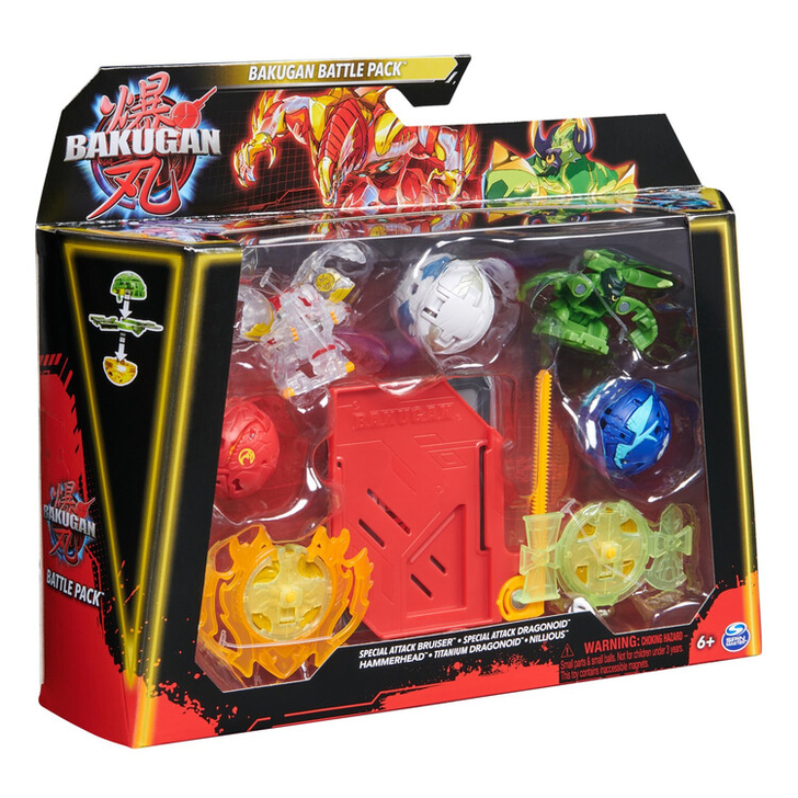 BAKUGAN SET DE LUPTA BRUISER, DRAGONOID, HAMMERHEAD, TITANIUM DRAGONOID SI NILLIOUS