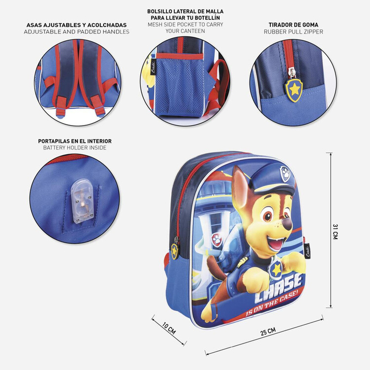 Rucsac Paw Patrol 3D cu luminite, 25x31x10 cm