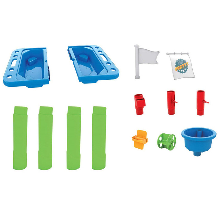 Petite&Mars - Masa de joaca pentru copii, Teo, Pentru apa si nisip, 6 jucarii diferite incluse, 46 x 69 x 39 cm, Albastru/Verde