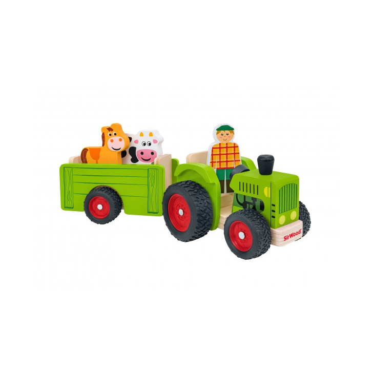 Tractor cu remorca din lemn Globo cu figurine si accesorii