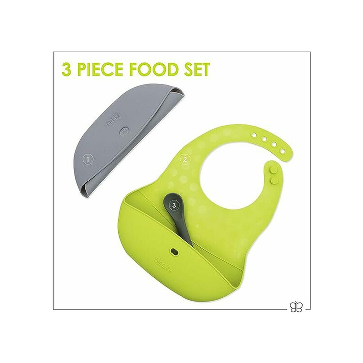 Set 2 bavete portabile cu buzunar, Poket, Cu lingurita inclusa, Fara BPA, Bbluv, Lime/Grey