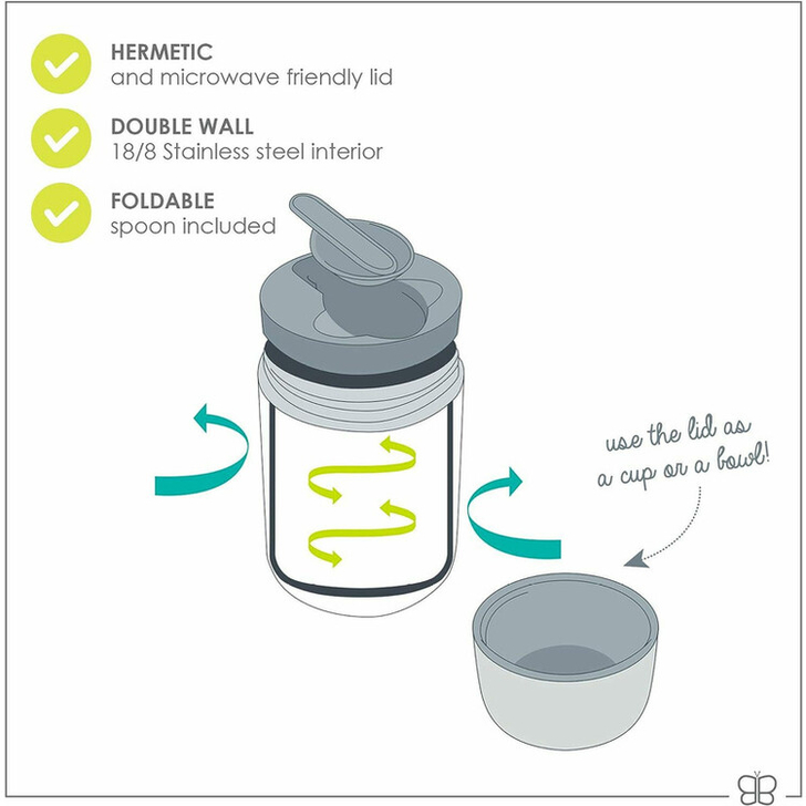 Termos pentru alimente solide, Food, Cu lingurita inclusa, 300 ml, BPA Free, Bbluv, Aqua