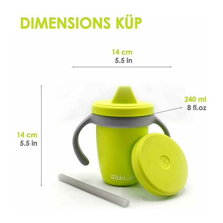 Canuta 4 in 1 cu pai, manere si capac, Kup, Silicon, Fara BPA, 240 ml, Bbluv, Lime