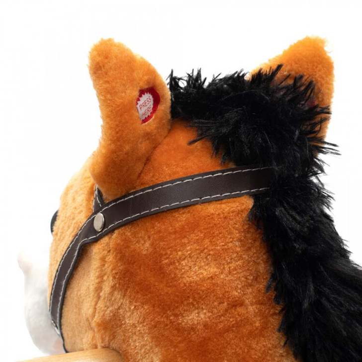 Calut balansoar cu efecte de miscarea gurii si a cozii, cu efecte sonore de cowboy si galop, Baby Mix, maro deschis