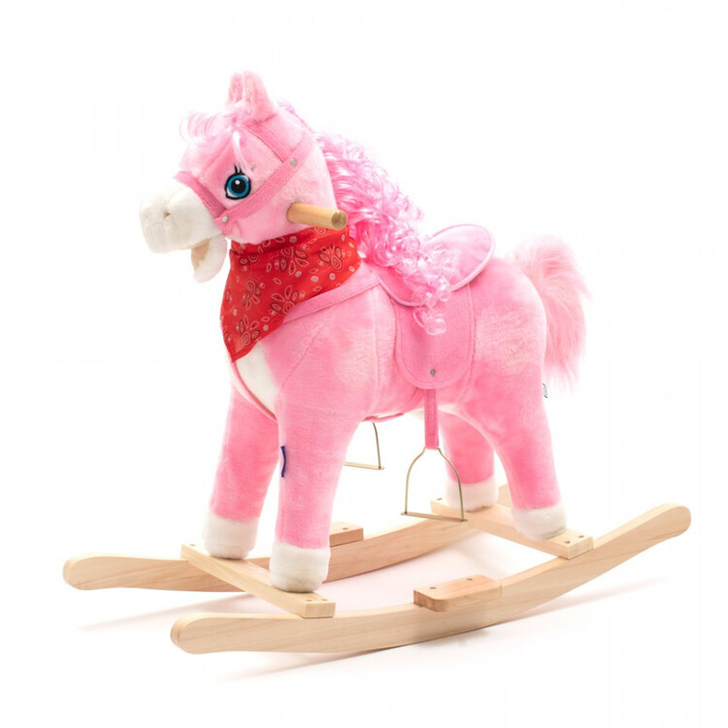 Calut balansoar cu efecte de miscarea gurii si a cozii, cu efecte sonore de cowboy si galop, Baby Mix, roz