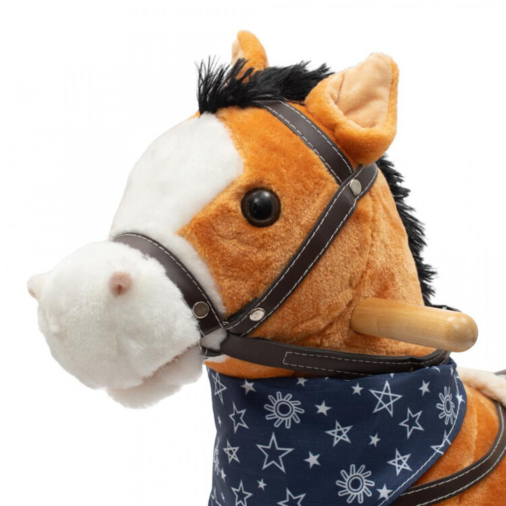Calut balansoar cu efecte de miscarea gurii si a cozii, cu efecte sonore de cowboy si galop, Baby Mix, maro deschis