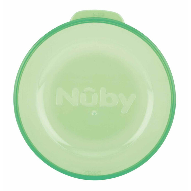 Nuby - Cana magica, 360°, Cu supapa din silicon, Cu capac, 300 ml, 6+ luni, Albastru/Verde