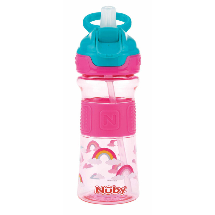 Nuby - Cana sport cu pai moale si pliabil, Din materialul ecologic tritan, Rezistenta, 360 ml, 3+ ani, Roz