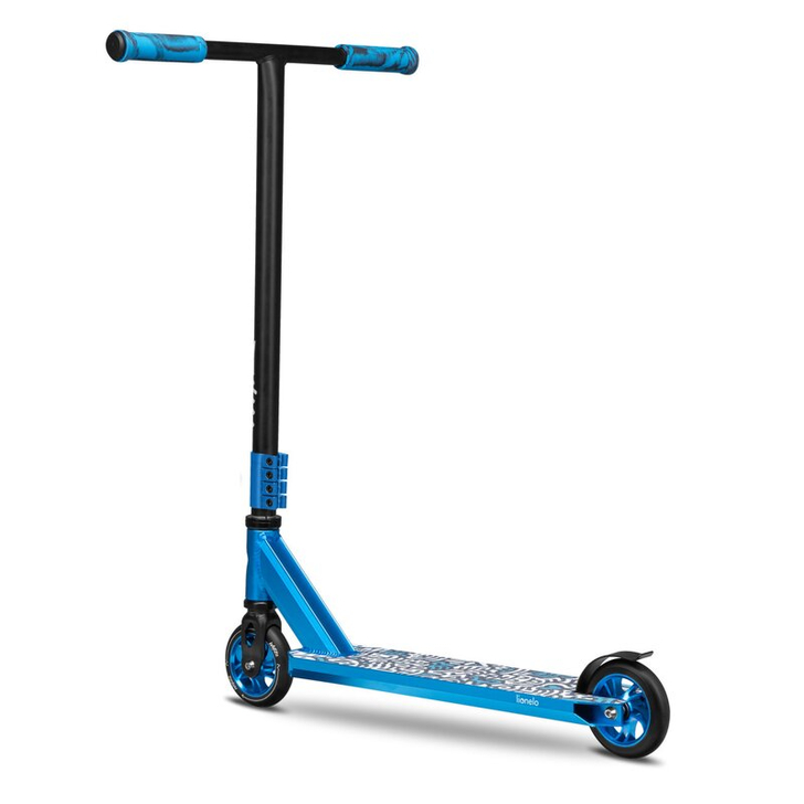 Lionelo - Trotineta Whizz, Pentru Acrobatii, Rulmenti ABEC-9, Sistemul de compresie IHC 9, 20 - 100 kg, Conform cu standardul european de securitate EN14619, Albastru