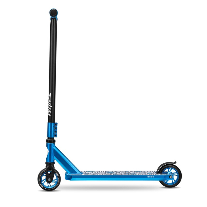 Lionelo - Trotineta Whizz, Pentru Acrobatii, Rulmenti ABEC-9, Sistemul de compresie IHC 9, 20 - 100 kg, Conform cu standardul european de securitate EN14619, Albastru