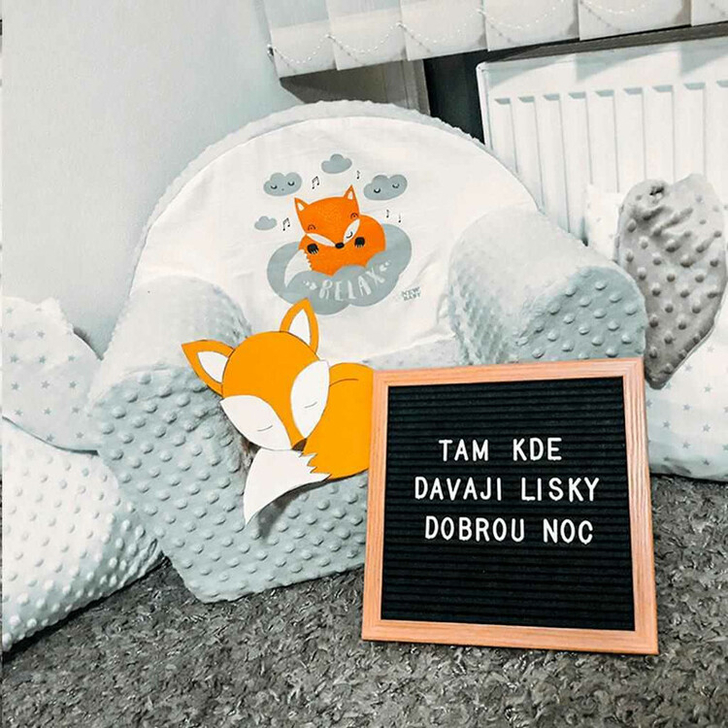 Fotoliu din burete pentru copii, Din tesatura minky, Fox, New Baby, 9 luni - 5 ani, Cu Husa detasabila, Gray