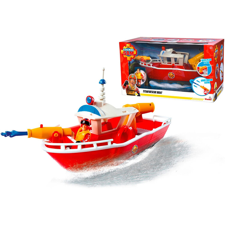 Barca Simba Fireman Sam Titan Fireboat 32 cm cu figurina si accesorii