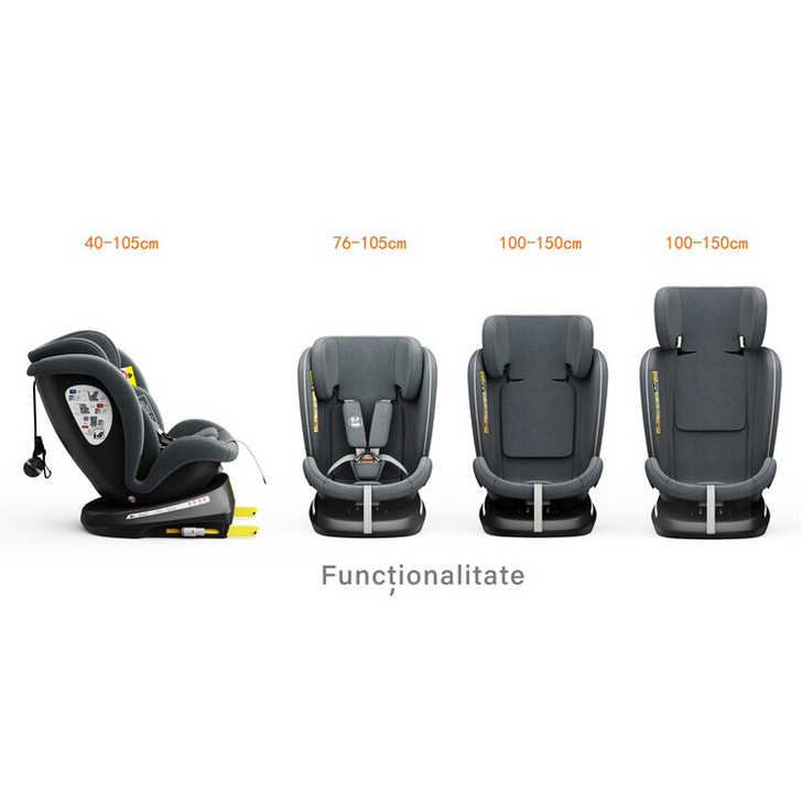 Scaun Auto Tweety Plus DELUXE BUF BOOF iSIZE Grey cu Isofix rotativ 360 grade 40-150 cm