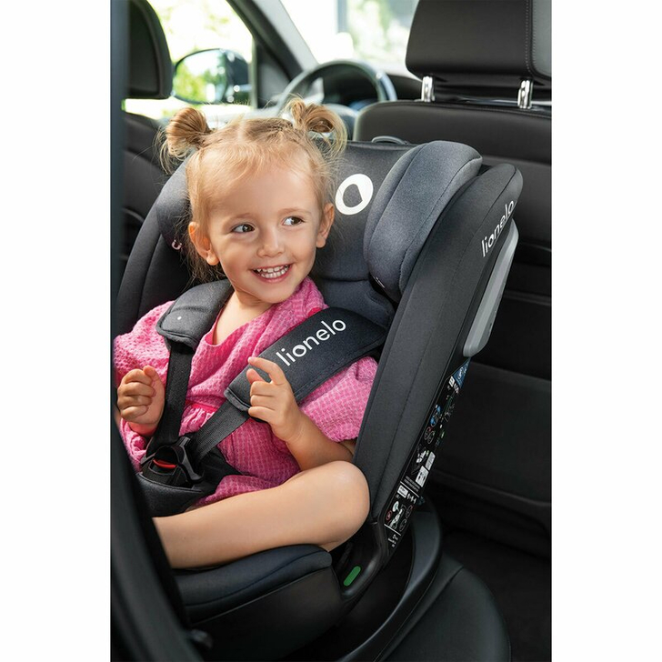 Lionelo - Scaun auto Bastiaan RWF i-Size, Pozitie de somn, Protectie laterala, Rotire 360 grade, 0-36 Kg, Cu Isofix si Centura Top Tether, Conform cu standardul european de securitate ECE R129, Gri