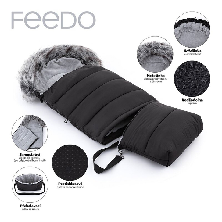 Feedo - Sac de iarna, Multifunctional, Poate fi utilizat ca geanta prin desfacerea fermoarului, Atasabil la carucior, 110 cm, 0-3 ani, Verde