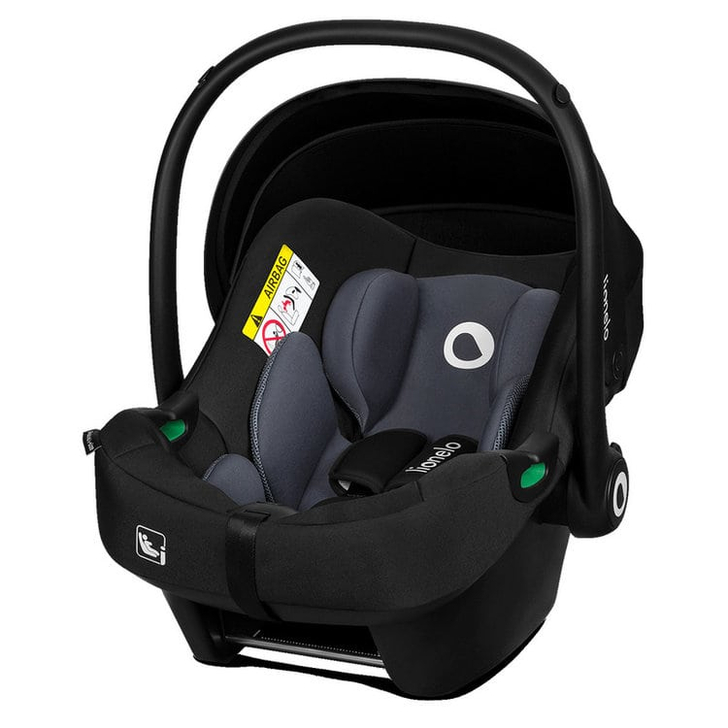 Lionelo - Soica auto i-Size Astrid, 0-13 Kg, 40-87 cm, Cu maner si capotina reglabile, Cu protectie laterala avansata, Salteluta confortabila , Conform cu standardul european de securitate R129, Negru/Gri