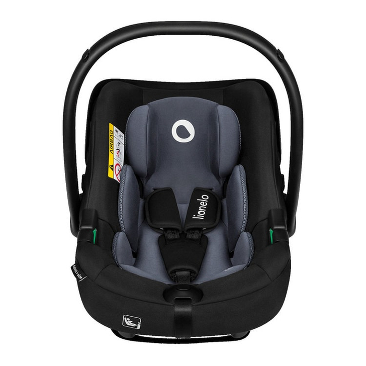 Lionelo - Soica auto i-Size Astrid, 0-13 Kg, 40-87 cm, Cu maner si capotina reglabile, Cu protectie laterala avansata, Salteluta confortabila , Conform cu standardul european de securitate R129, Negru/Gri