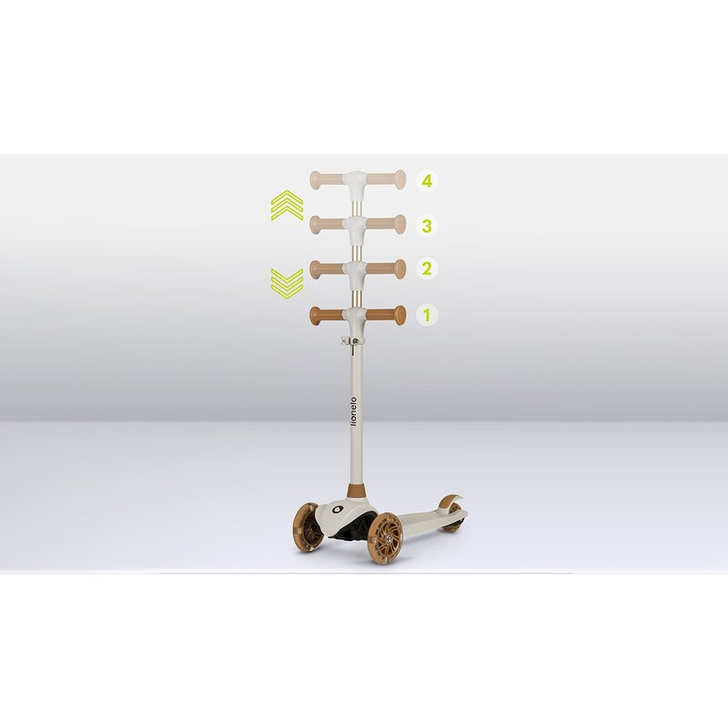 Lionelo - Trotineta pentru copii, Jessy, Pliabila, Pana la 50 Kg, Cu design ergonomic, Cu lumini LED, 56 x 26 x 67-82 cm, 3 ani+, Maro