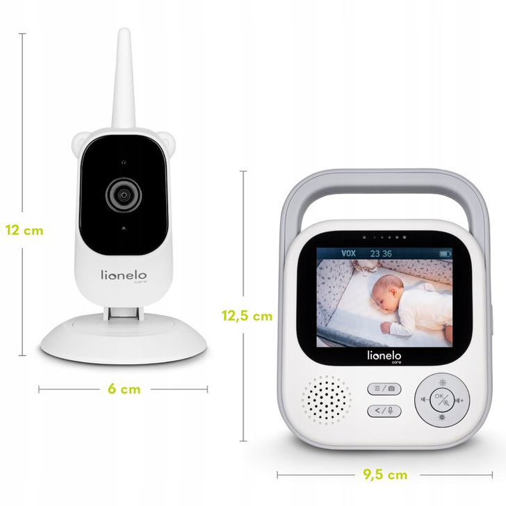 Video monitor, Lionelo, Babyline 3.2, Full HD, Comunicare bidirectionala, 2.8 inch, Cu sunete si mod de noapte, Cu 5 niveluri de detectare a sunetului, Alb