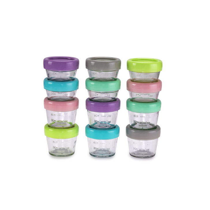 SET 12 RECIPIENT STICLA PENTRU HRANA BEBE, MELII, 6*59 ML + 6*118 ML