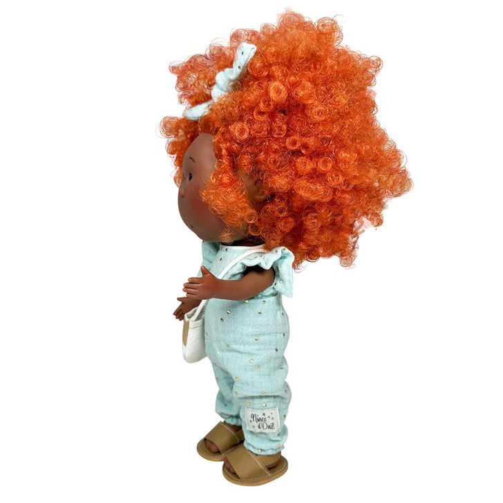 Papusa Nines D'Onil, Mia, cu parul portocaliu cret, Afro, cu articulatii, cu miros de vanilie, 30 cm