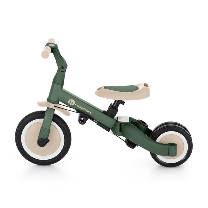 Tricicleta, Petite&Mars, Turbo, 5 in 1, Multifunctionala, Vehicul de impins, Bicicleta cu/fara pedale, Cu maner de ghidaj, Detasabil, Roti din cauciuc, Pana la 25 kg, 1.5-5 ani, Verde