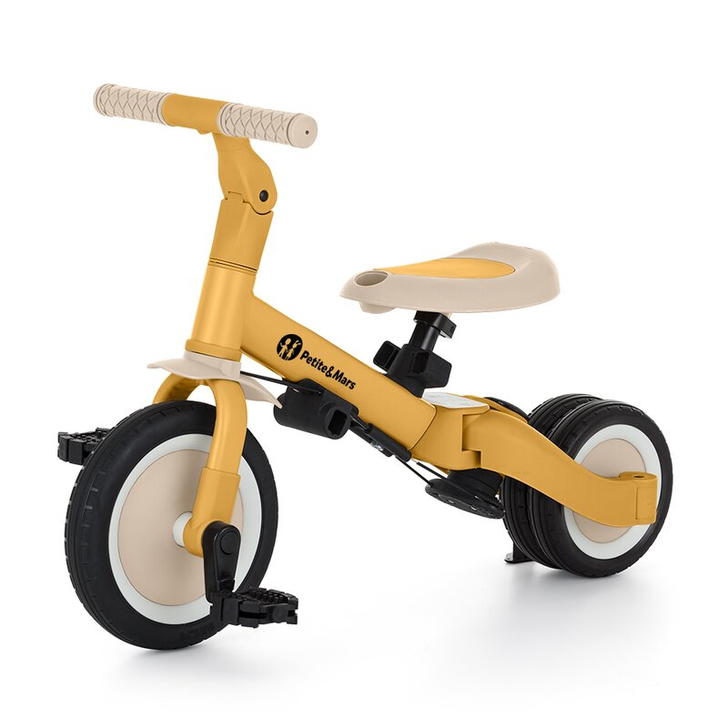 Tricicleta, Petite&Mars, Turbo, 5 in 1, Multifunctionala, Vehicul de impins, Bicicleta cu/fara pedale, Cu maner de ghidaj, Detasabil, Roti din cauciuc, Pana la 25 kg, 1.5-5 ani, Ocru