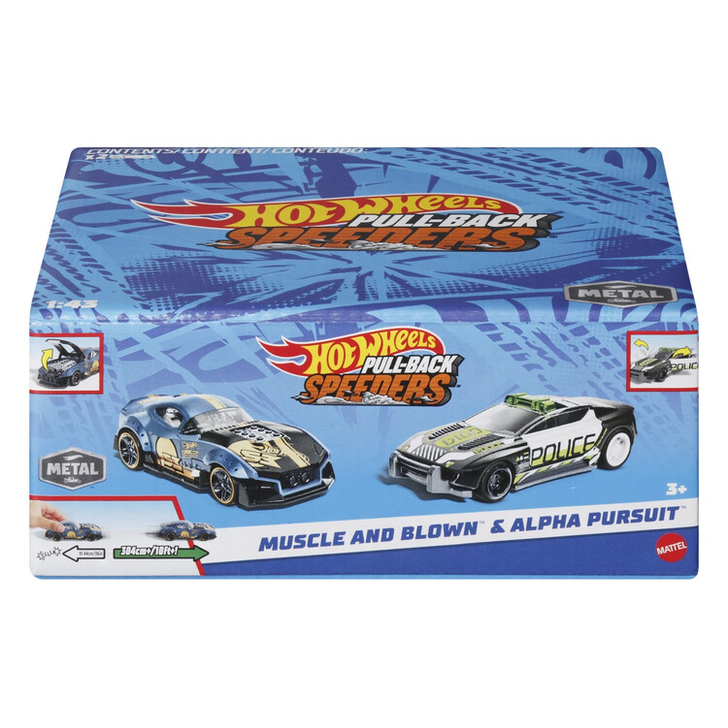 HOT WHEELS SET 2 MASINUTE METALICE PULL BACK MUSCLE AND BLOWN SI ALPHA PURSUIT 1:43