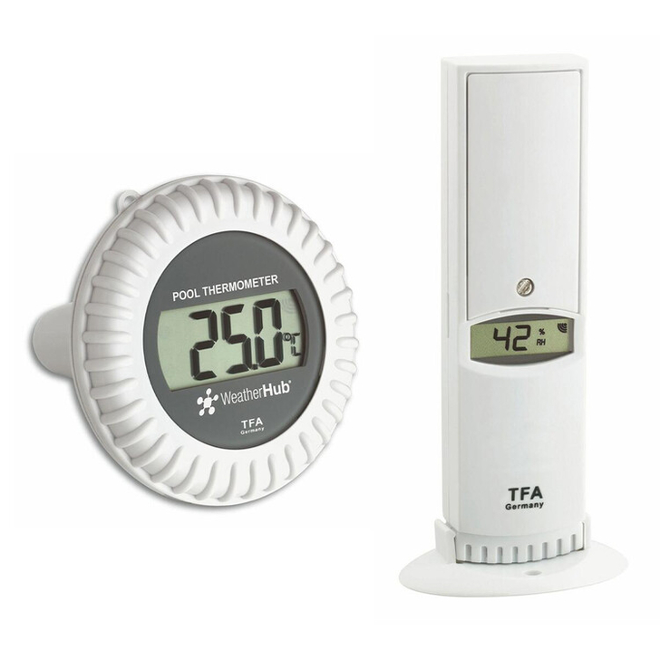 Transmitator wireless pentru temperatura si umiditate, cu senzor extern pentru temperatura apei din piscina, WEATHERHUB TFA 30.3310.02